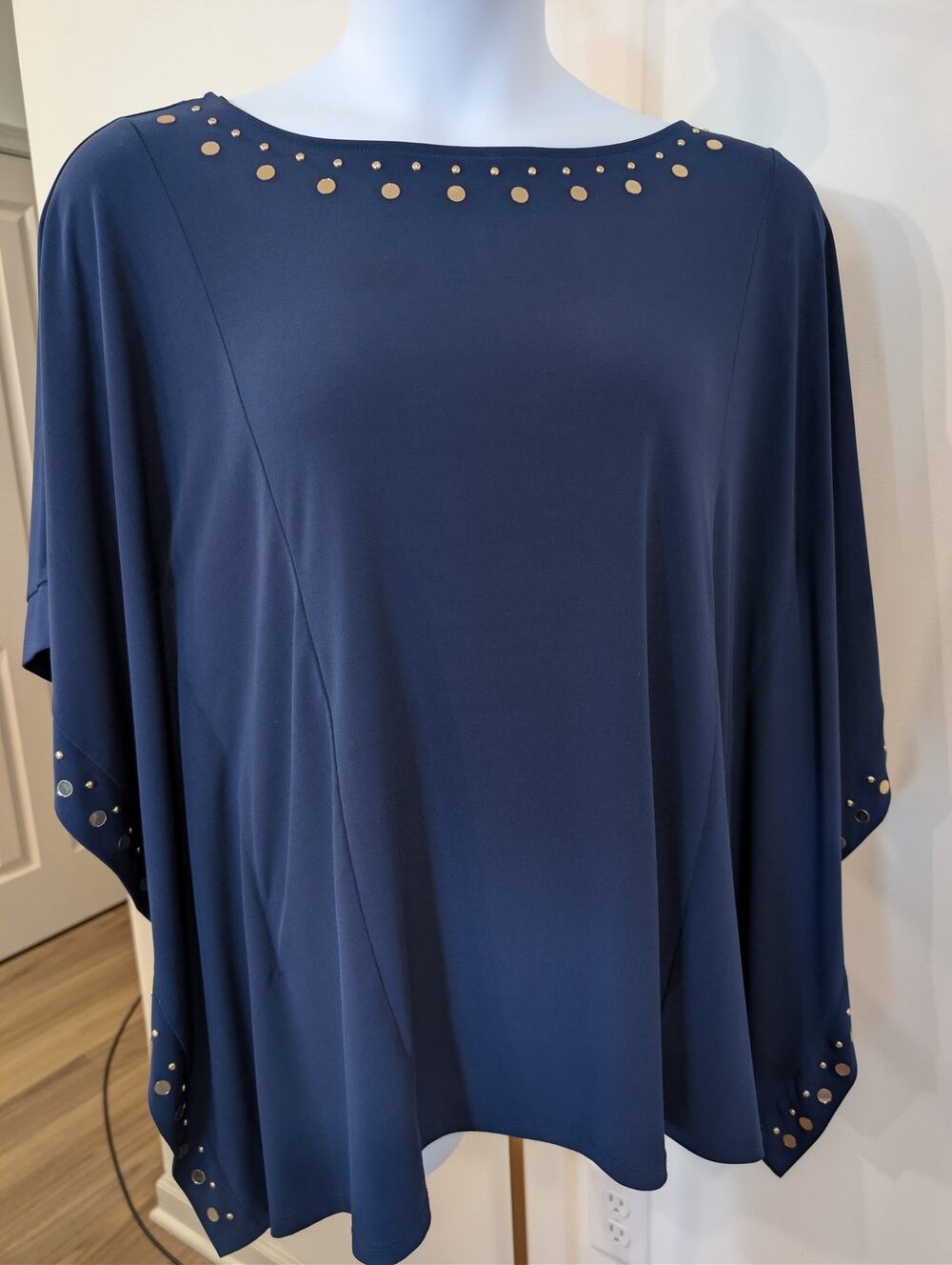 1013 - Michael Kors Blue Studded Poncho Top Womens Boho Tunic - Size L